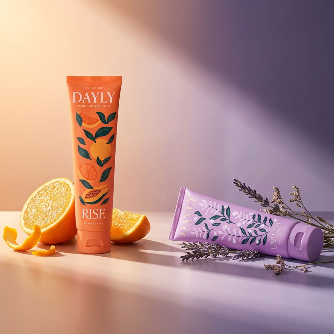 DAYLY RISE and UNWIND toothpaste with citrus and lavender