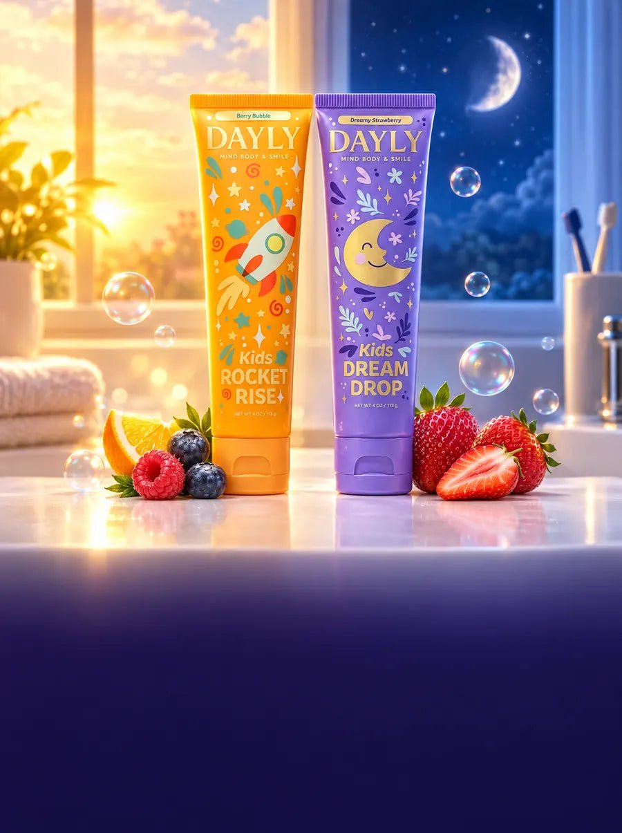 DAYLY Kids Rocket Rise and Dream Drop toothpaste tubes