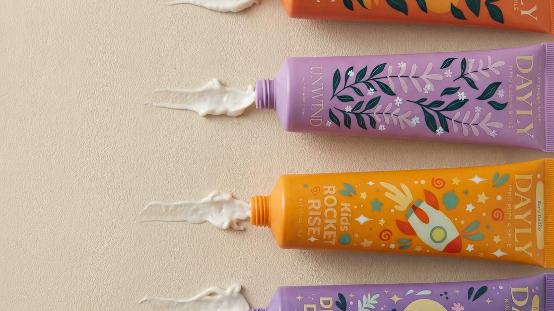 DAYLY toothpaste tubes with paste swatches