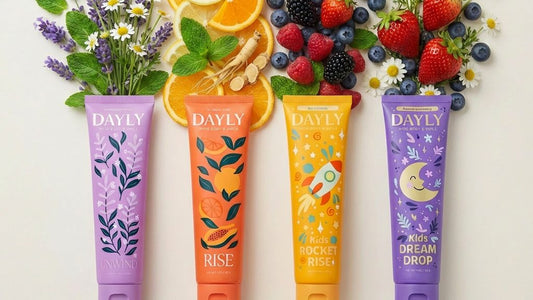DAYLY toothpaste tubes with fruit, botanicals and berries as ingredients