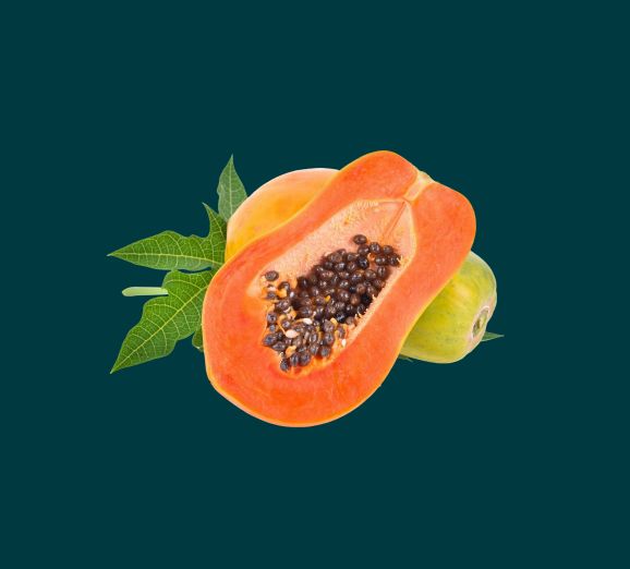 Papaya sliced in half showing its seeds